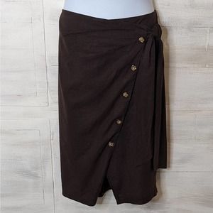 New York & Company Brown Linen Blend Side Wrap Knee Length Skirt Size 14 NWT